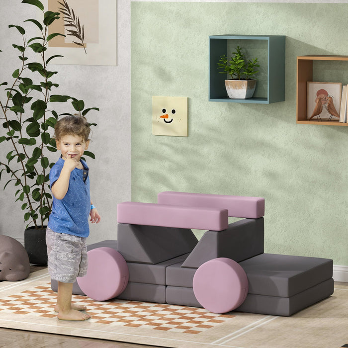 Qaba 12-piece Modular Kids Play Couch Building Fort For Playroom Bedroom, Convertible Kids Sofa Foam
