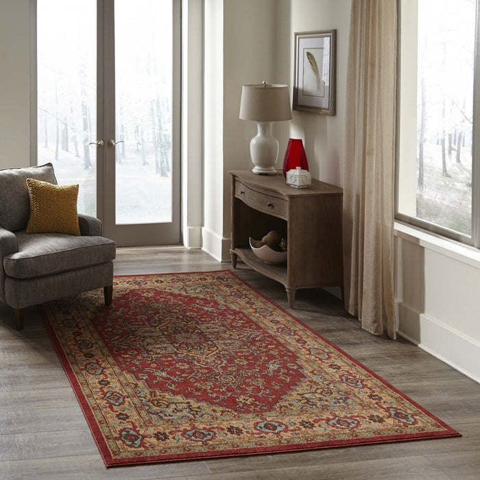 Elara Traditional 9'3\" x 12'6\" Area Rug in Red Indoor Area Rug 