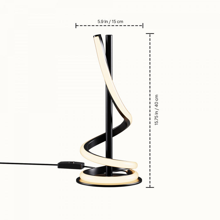 16\" Matte Black Sculptural Curved LED Table Lamp 