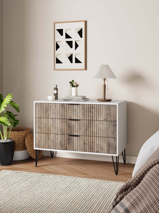 Dumbo Modern 35\" Fluted Dresser in Rustic Gray and White (3-Drawer) 