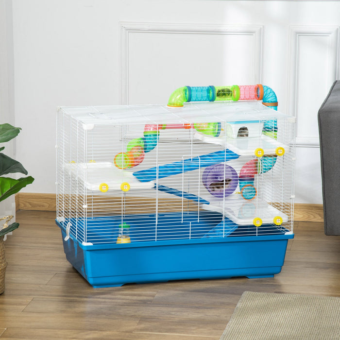 Pawhut 31\" Large Hamster Cage, Small Animal House, Multi-storey Gerbil Haven, Tunnel Tube System, Wi