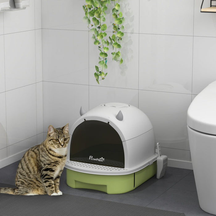 Pawhut Cat Litter Box With Lid, Drawer Style Enclosed Kitty Litter Box With Front Door Flap, Scoop, 
