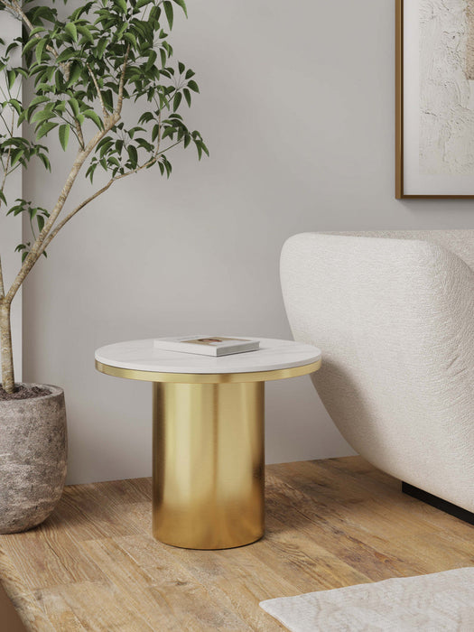 Glenn Modern Glam Sintered Stone Top End Table in Gold 