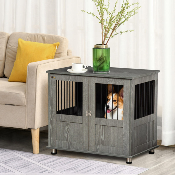 Pawhut Dog Crate Furniture With Lockable Magnetic Door, Adjustable Feet, Indoor Dog Kennel End Table