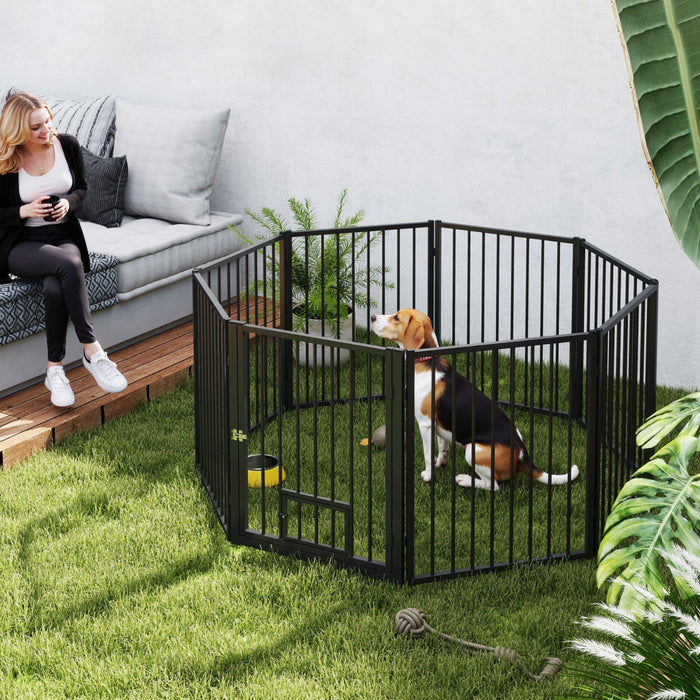 Pawhut Dog Playpen, 30\"h Pet Playpen, 8 Panels Puppy Exercise Pen Heavy Duty With Dog Gate & Cat Doo