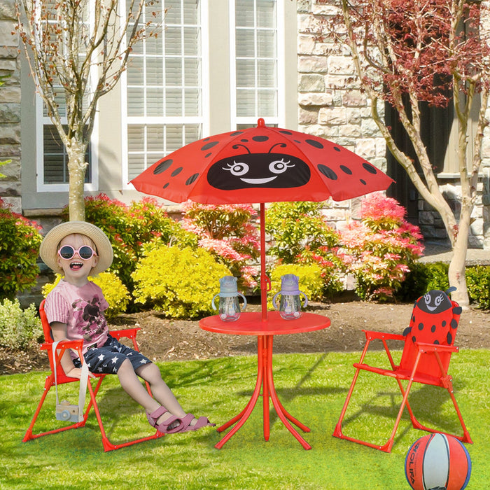 Outsunny Kids Folding Picnic Table And Chair Set Pattern Outdoor Garden Patio Backyard With Removabl
