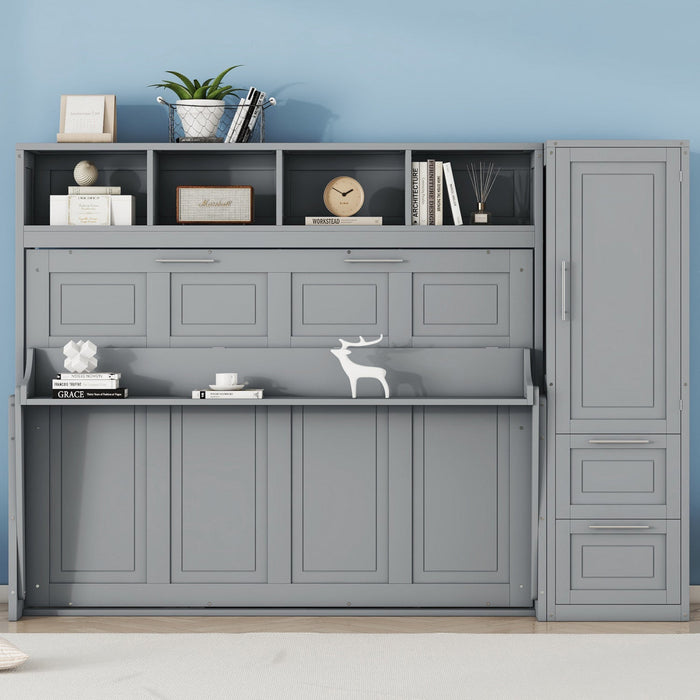 Dennis Engineered Wood Full Murphy Bed With Shelves And Drawers - Grey 