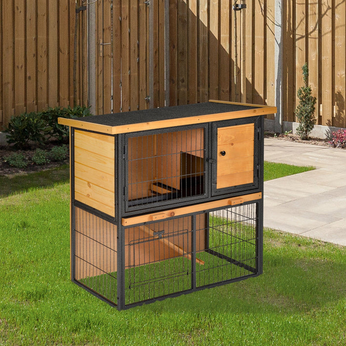Pawhut Rabbit Hutch Pet House Bunny Cage Small Animal Habitat With Asphalt Openable Roof For Outdoor