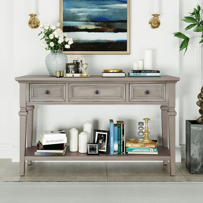 Sabina Solid Wood Console Table With 3 Drawers And Shelf - Grey Wash 