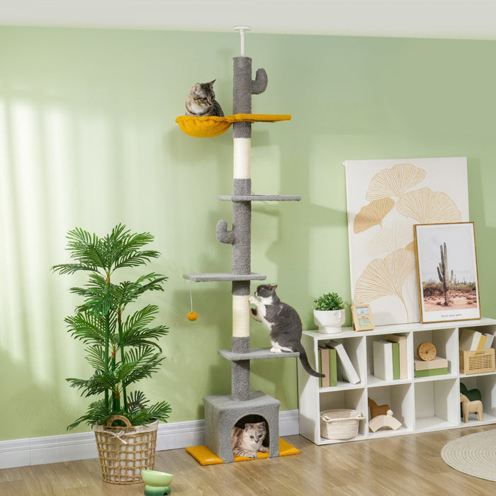 Pawhut Floor To Ceiling Cat Tree, Cat Tower With 90.5\"-108\" Adjustable Height, 5 Tier Activity Centr