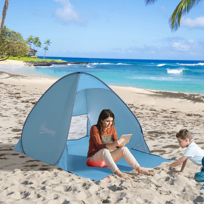 Outsunny Pop Up Beach Tent Portable Sun Shelter Uv Protection Outdoor Patio With Carry Case & Stakes