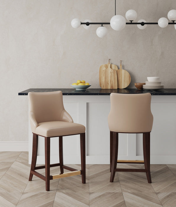 Shubert Modern Wood Upholstered Counter Stool in Tan - Set of 2 