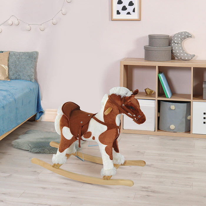 Qaba Kids Rocking Horse Ride On Toy For Toddler 3 Year Old With Nursery Rhyme Music And Light