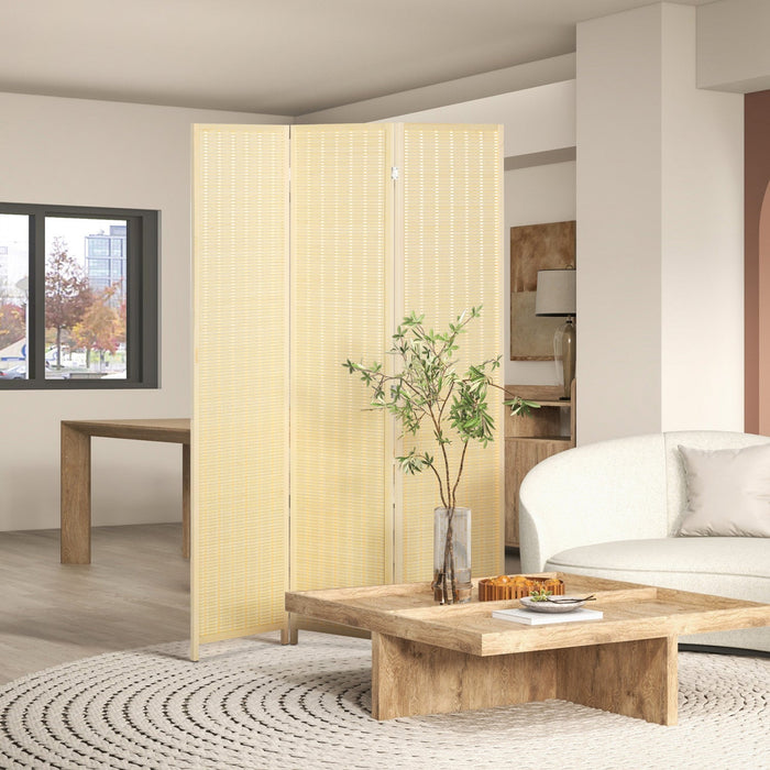 HOMCOM 6 Ft 3 Panel Room Divider, Folding Bamboo Privacy Screens, Natural