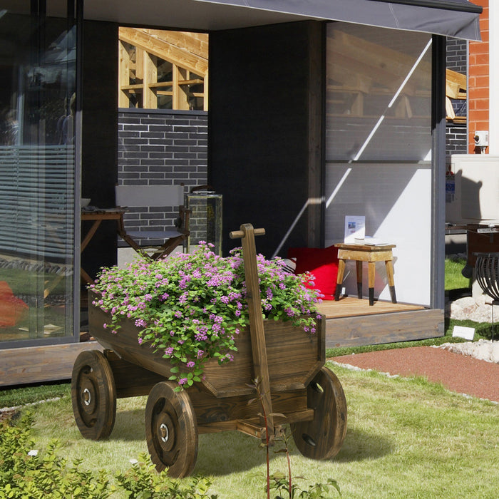Outsunny Wood Flower Cart, Raised Garden Bed W/ Wheels, Planters For Outdoor Plants, Backyard, Patio