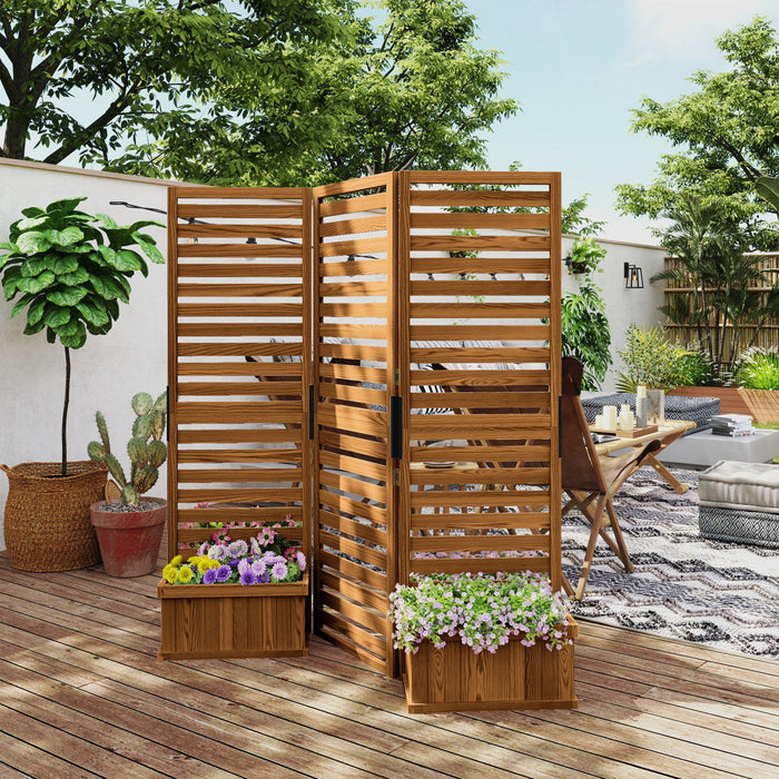 Outsunny Outdoor Privacy Screen With 4 Raised Beds And Drainage Holes