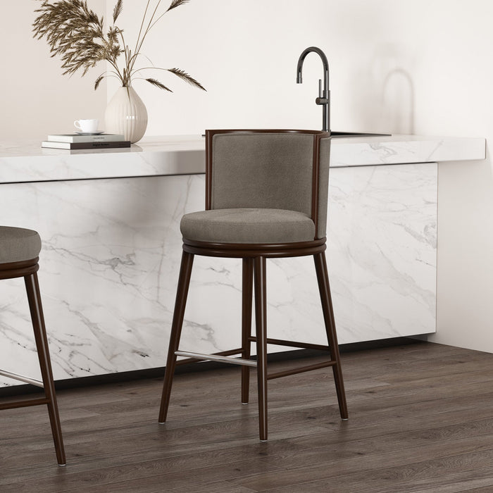 Evalyn Modern Wood Upholstered Barstool in Dove 