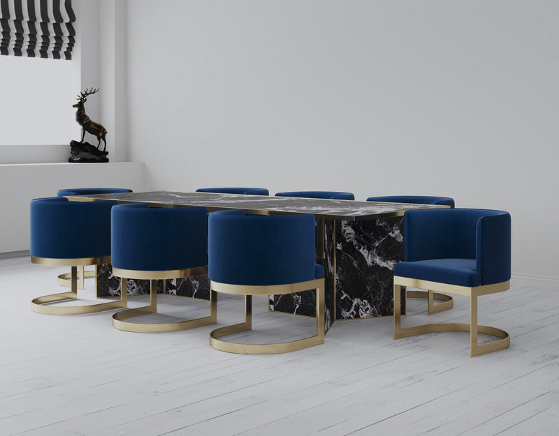 Aura Modern Velvet Metal Dining Chair in Royal Blue - Set of 2 
