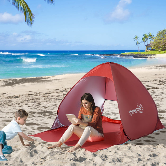 Outsunny Pop Up Beach Tent Portable Sun Shelter Uv Protection Outdoor Patio With Carry Case & Stakes
