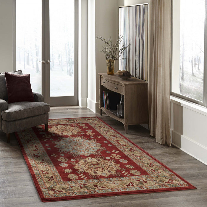 Mila Traditional 7'10\" x 9'10\" Area Rug in Red Indoor Area Rug 
