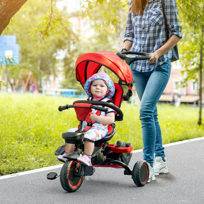 Aosom 6-in-1 Toddler Tricycle, Kids Trike With Rotatable Seat, Adjustable Push Handle, Safety Harnes