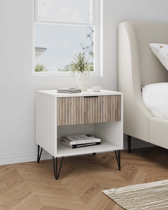 Dumbo Modern 20\" Fluted Nightstand in Rustic Gray and White (1-Drawer) 