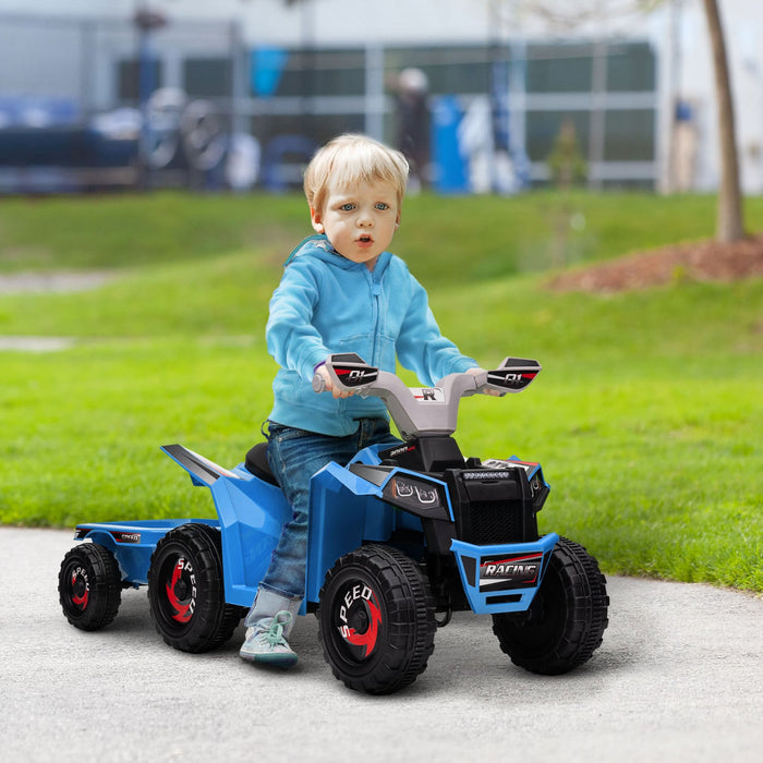 Aosom 6v Kids Atv Quad, Battery Powered Ride-On Electric Vehicle For Kids With Back Trailer, Wear-re
