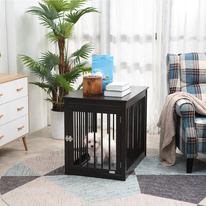 Pawhut Wooden Dog Crate Furniture, Puppy Kennel End Table, Decorative Pet House With Front Door, Saf