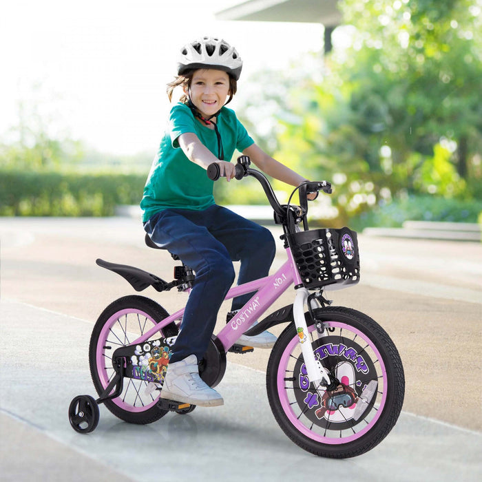 Costway 16" Kid's Bike For 4-7 With Height-adjustable Handlebar & Saddle Handbrake Purple