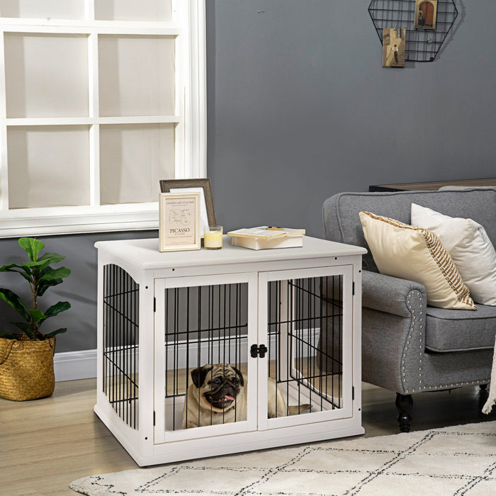 Pawhut 26'' Wooden Decorative Dog Cage Pet Crate Kennel With Double Door Entrance & A Simple Modern 