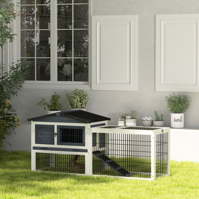 Pawhut Solid Wood Rabbit Hutch Bunny Cage Pet Guinea Pig House Outdoor Small Animal Habitat W/ Ramp,