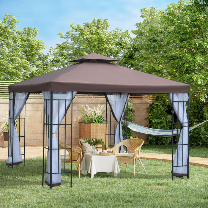 Outsunny 10'x10' Garden Gazebo Patio Canopy Portable Party Event Backyard W/ Mosquito Netting Coffee