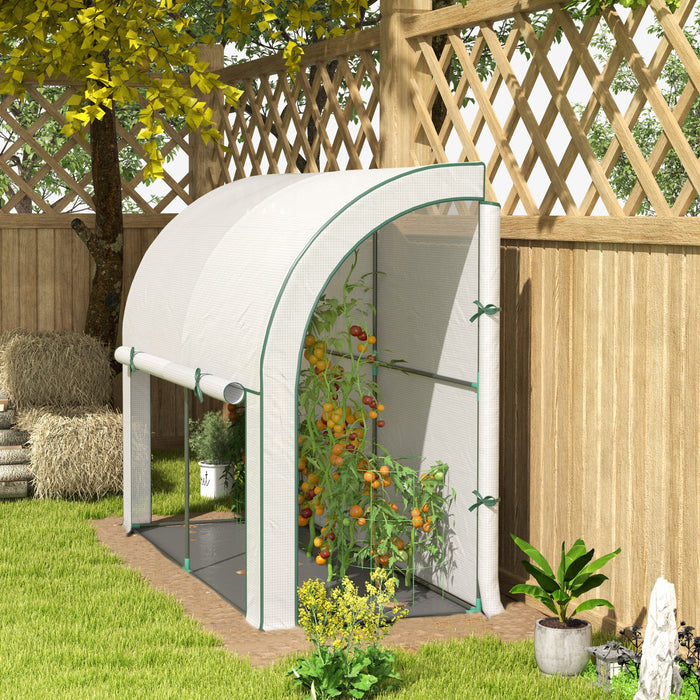 Outsunny Lean-to Greenhouse with PE Cover, Gardening Green House, White