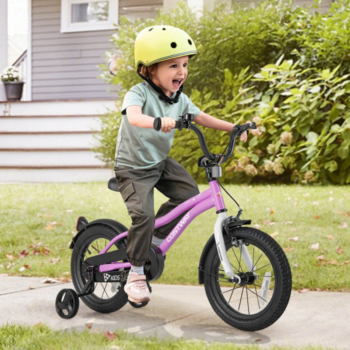 Costway 14" Kids Bike For 3-5 Years Old Boys & Girls With Adjustable Seat Handbrake Reflectors Purple