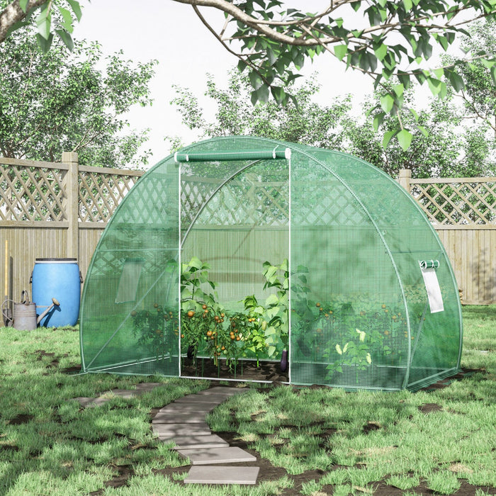 Outsunny 5'x10'x7' Tunnel Greenhouse Outdoor Walk-in Hot House With Roll-up Windows And Zippered Doo