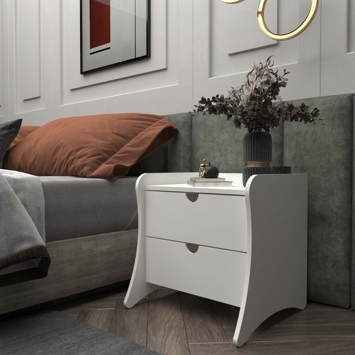 Coney Mid-Century Modern 20\" Nightstand in White (2-Drawer) 