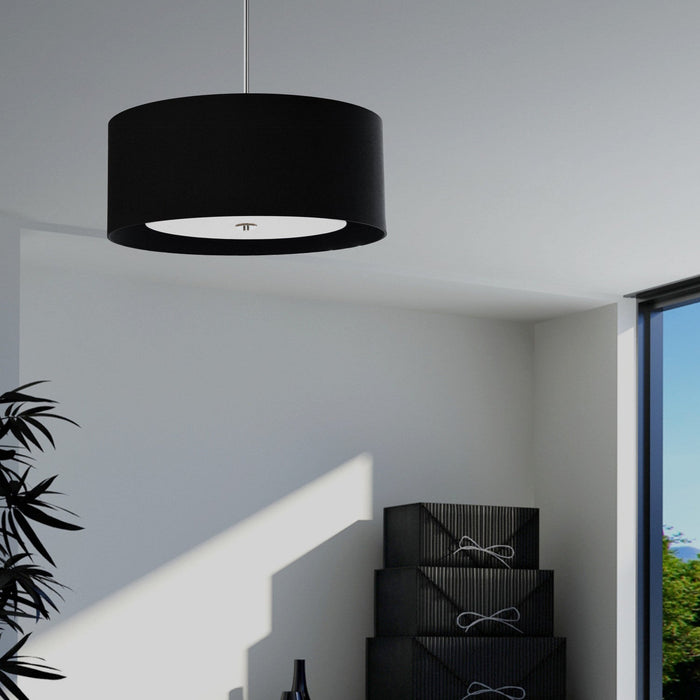 Dainolite Helena 4 Light Pendant 22\" Dia Polished Chrome Finish Black Shade White Diffuser Lamp