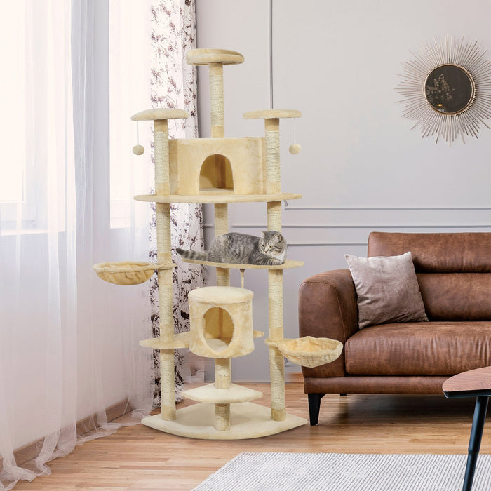 Pawhut 79\" Cat Tree Tower, Large Cat Condo Furniture, Multi-level Cat Tower With Scratching Posts, C
