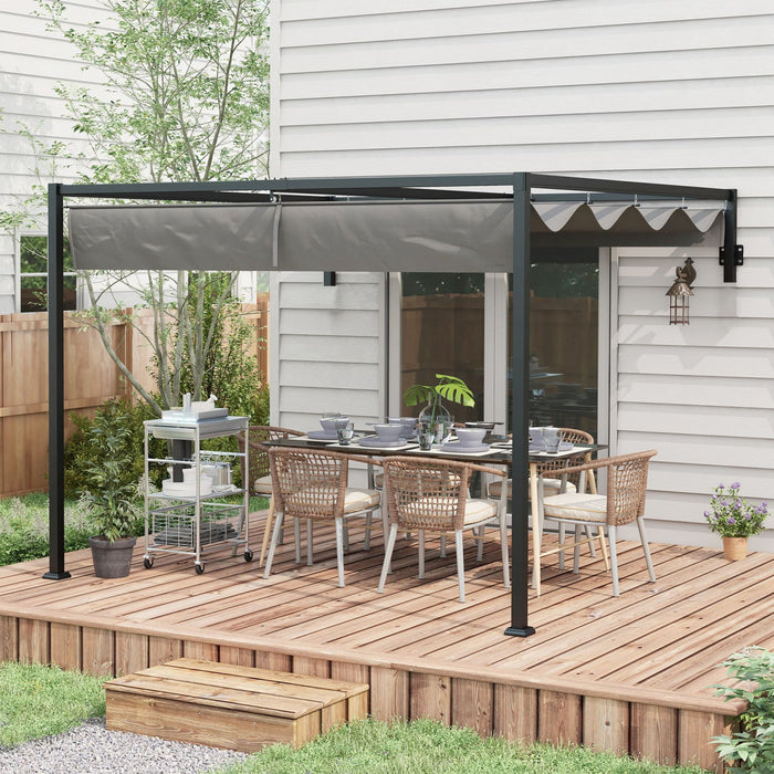 Outsunny 10' X 10' Retractable Pergola Canopy, Lean To Pergola, Wall Mounted Garden Gazebo Outdoor S