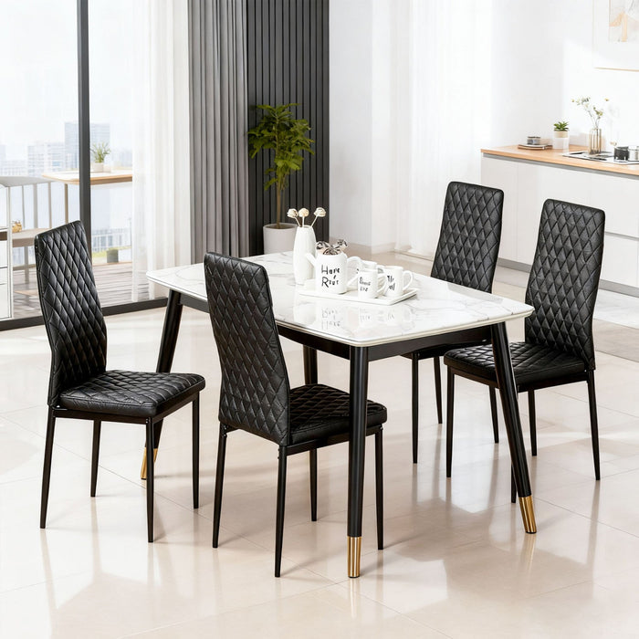 Ava Modern Diamond Grid Pattern Dining Chair Set (4-Pack) with Fireproof Leather and Metal Frame,Black  