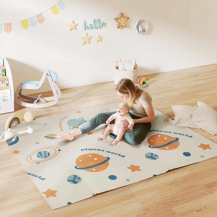 Qaba Baby Play Mat 77" X 69", Extra Large Double Sided Foldable Crawling Mat For Babies And Toddlers, Reversible & Waterproof Foam Floor Pad For Infants, Astronaut & Planet Theme