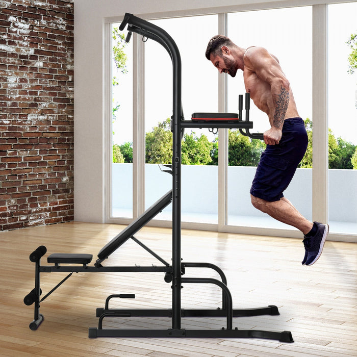 Soozier Multi-function Training Stand Power Tower Station Gym Workout Equipment With Sit Up Bench, P