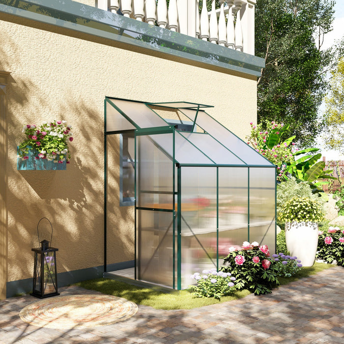 Outsunny 6' X 4' X 7' Aluminum Polycarbonate Lean-to Greenhouse, Outdoor Walk In Garden Green House 