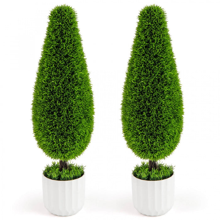 Costway 2 Pack Artificial Cedar Plant 3 Ft Potted Teardrop Shaped Bush With Premium Pe Leaves