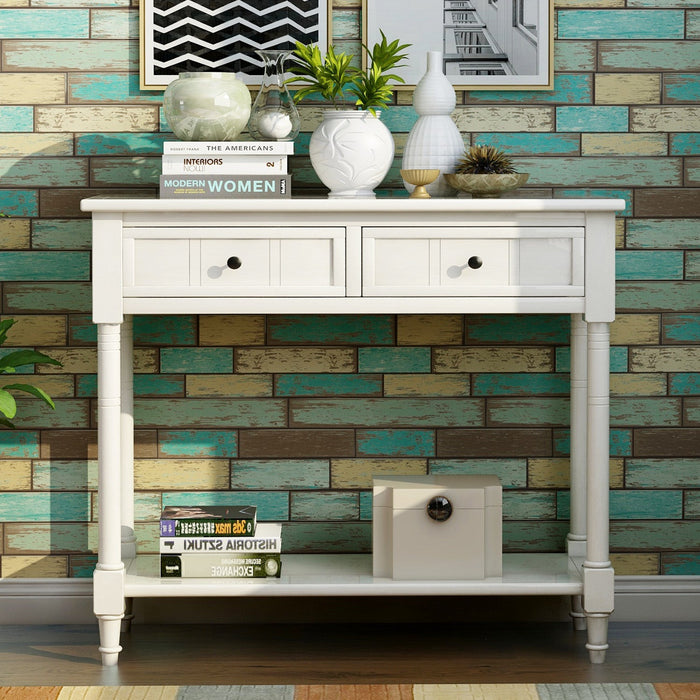 Jeremy Solid Wood Traditional Console Table With Drawers And Shelf - Ivory White 