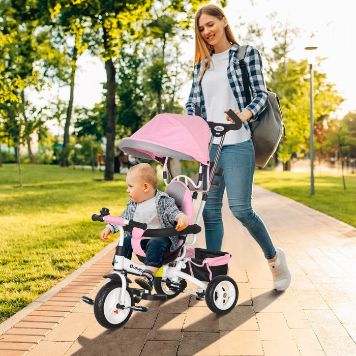 Qaba Toddler Tricycle, 6 In 1 Baby Bike Stroller With Foldable Canopy, Storage Basket, 5-point Safet