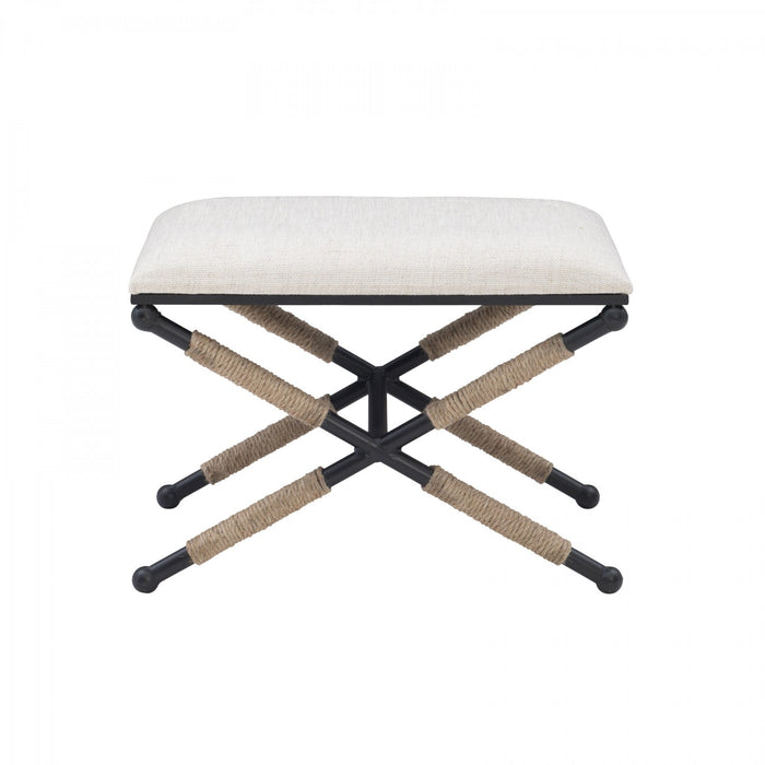 Ashburn Campaign Linen-Look Fabric Ottoman - Black