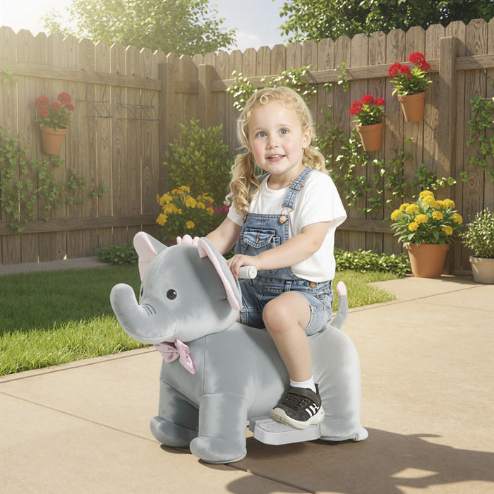 Qaba 6V Ride on Toy Elephant, Battery Powered Kids Electric Ride on Horse with Music, Soft Touch, Silent PU Wheels, Forward, Riding Toy Gift for Boys Girls Aged 1.5-5 Years, Grey