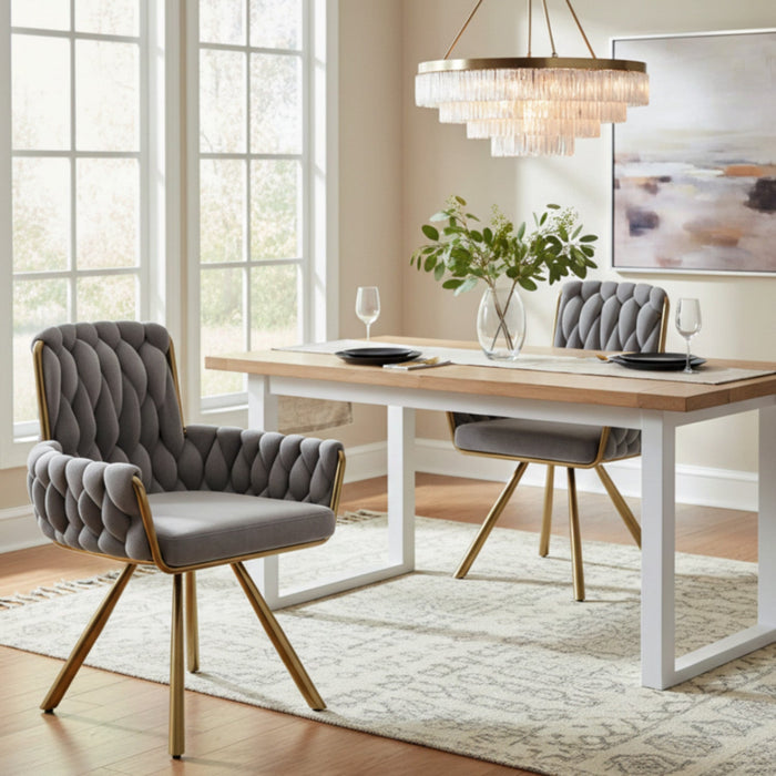 Timothy Velvet Swivel Dining Chairs with Tufted Upholstered and Metal Legs Set of 2, Grey  