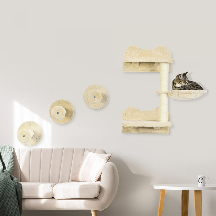 Pawhut 4pcs Cat Wall Shelf With Scratching Posts, Hammock, Setps, Platforms, Cat Shelves For Relaxin